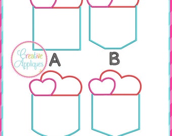 Heart Pocket Applique Machine Embroidery Design 9 Sizes, in the hoop pocket embroidery design, pocket applique pattern, applique pocket