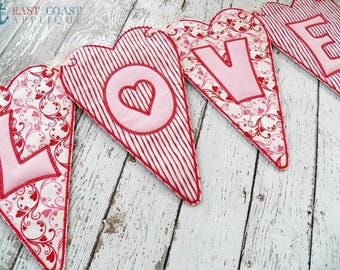 Heart Banner In The Hoop machine embroidery design, in the hoop design, in the hoop pattern, valentine heart banner