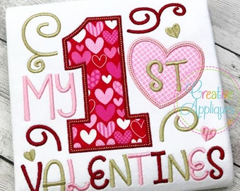 My 1st First Valentine&#39;s Digital Machine Embroidery Applique Design 4 Sizes, 1st valentine&#39;s day applique, 1st valentines day embroidery