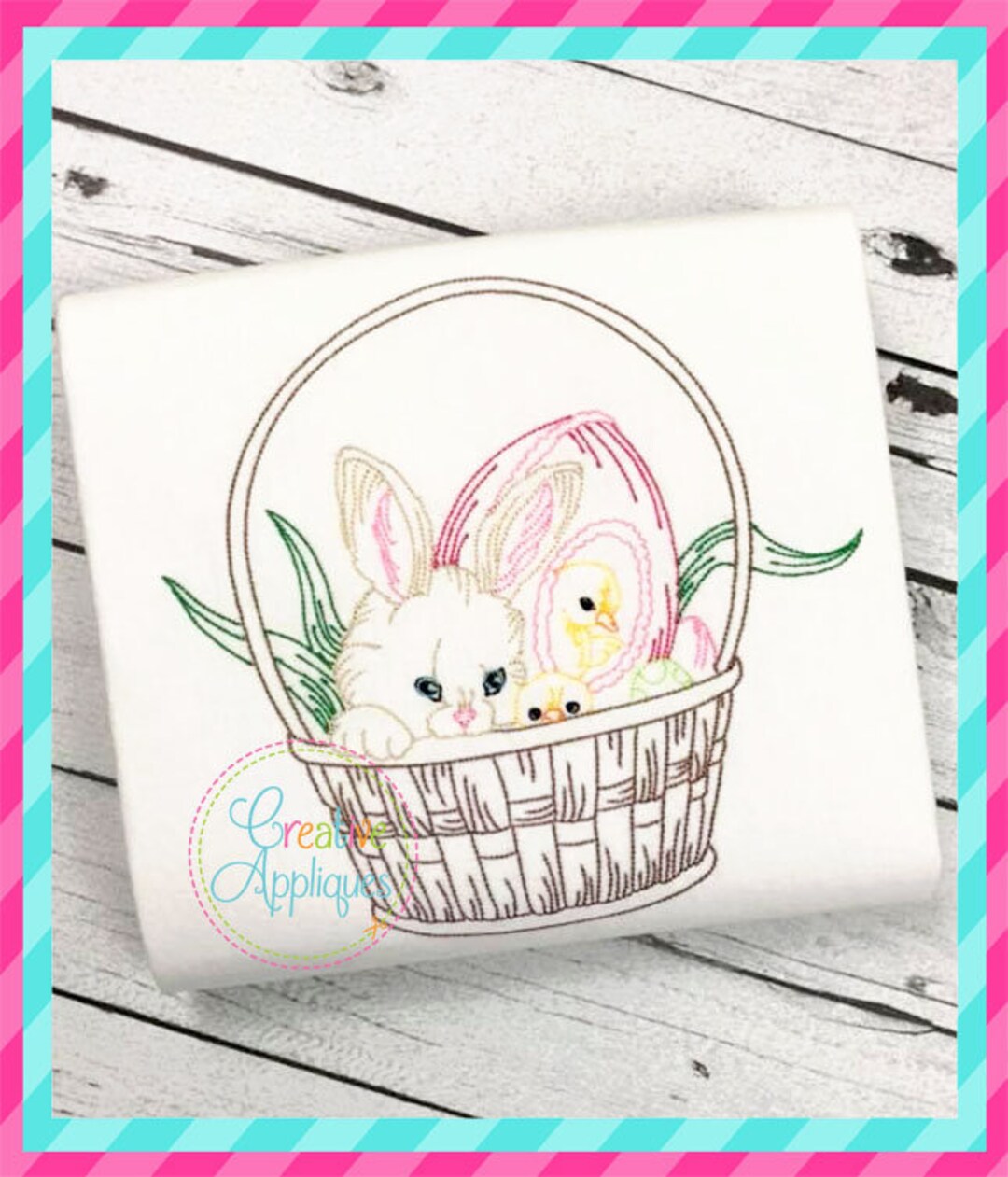 Colorwork Easter Bunny Rabbit in Basket Machine Embroidery Design 4 ...