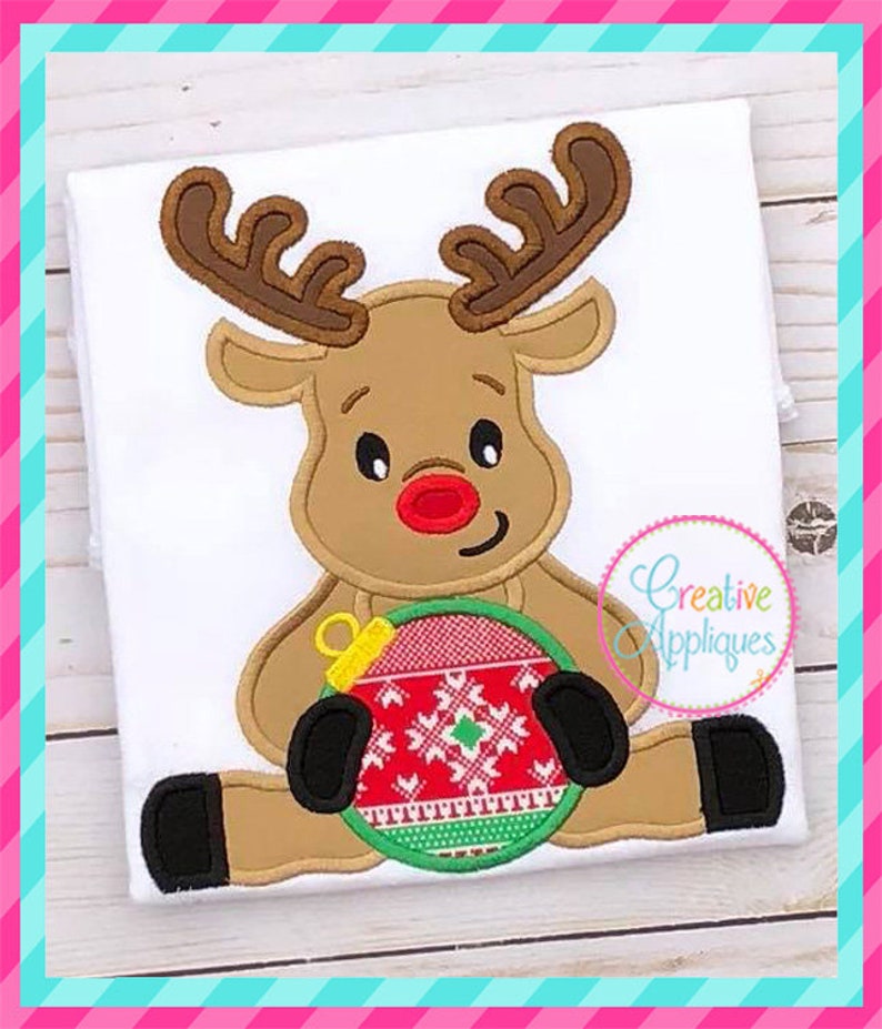 Reindeer With Ornament Applique Digital Machine Embroidery Etsy
