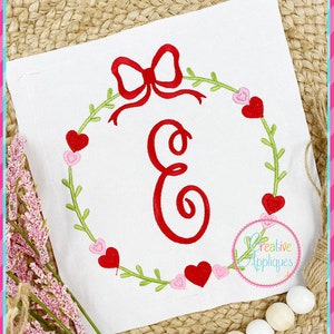 Bow Hearts Wreath Machine Embroidery Applique Design 9 Sizes, hearts frame embroidery, embroidery hearts, valentine hearts, monogram frame