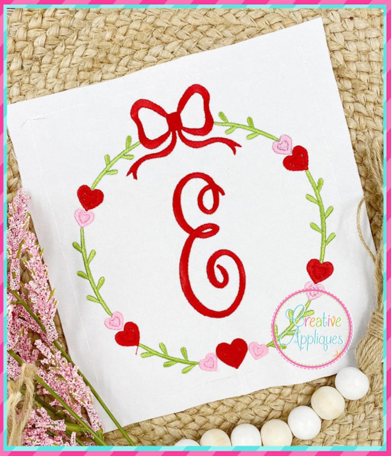 Bow hearts wreath machine embroidery applique design 9 sizes  etsy Bow hearts wreath machine embroidery applique design 9 sizes  etsy