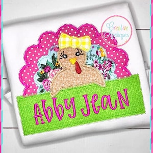Zigzag Stitch Turkey Frame Applique Digital Machine Embroidery Design 4 Sizes, turkey applique, thanksgiving turkey applique