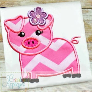 Girl Pig Digital Machine Embroidery Applique Design 4 sizes, pig applique, pig embroidery, sow applique, sow embroidery, farm applique