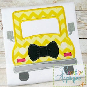 School Bus Bow Tie Digital Machine Embroidery Applique Design 4 sizes