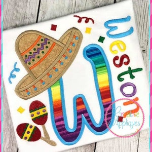EXCLUSIVO SET Sombrero Alphabet Applique Digital Machine Embroidery Design 4 Tallas, Aplique Cinco de Mayo, Apliques letras sombrero