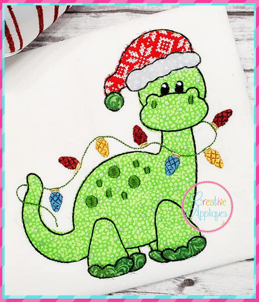 Bean Stitch Santa Dinosaur Digital Machine Embroidery Applique Design 4 ...