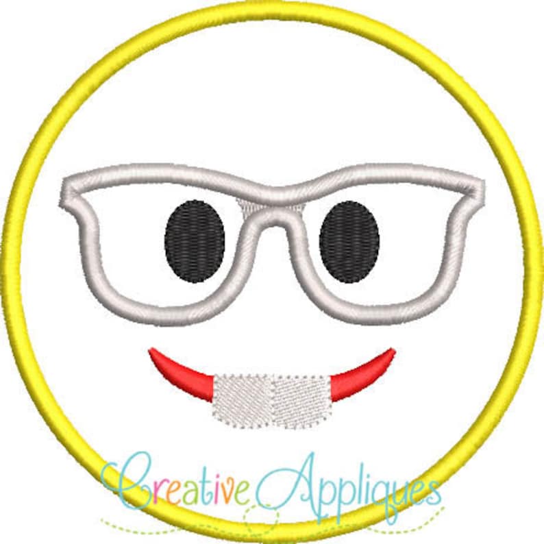 Emoji Nerd Glasses Machine Embroidery Applique Design 4 Sizes Etsy