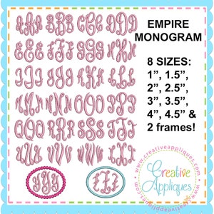 8 SIZES Empire Embroidery Monogram Alphabet Font Digital Machine Embroidery Design frames Empress monogram font, empress embroidery font image 2