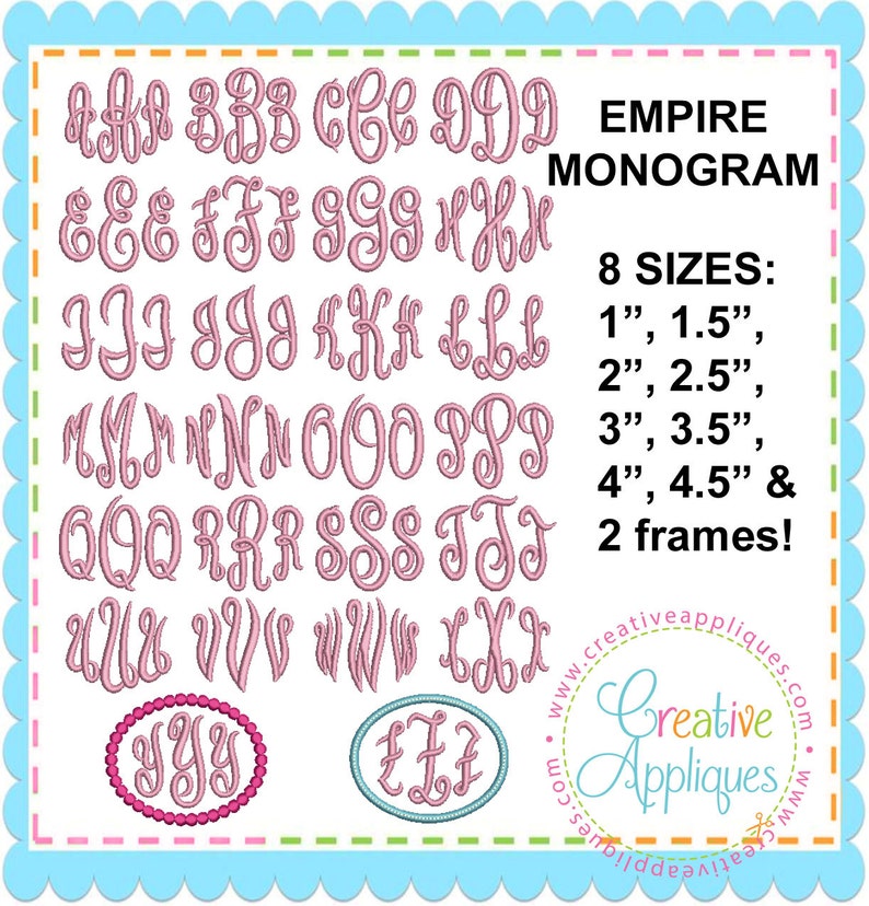 8 SIZES Empire Embroidery Monogram Alphabet Font Digital Machine Embroidery Design frames Empress monogram font, empress embroidery font image 2