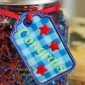 Congrats Gift Tag label In the Hoop Applique Machine Embroidery Design, gift tag in the hoop applique design, congratulations gift tag