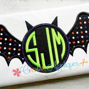 Monogram Bat Halloween Digital Machine Embroidery Applique Design 4 Sizes, monogram applique, bat applique, bat embroidery, halloween bat