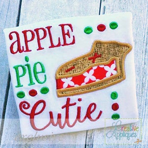 Apple Pie Cutie Applique digitale Maschine Stickerei 4 Baugrößen, Cutie Pie Applique, Danksagung Applique, Apfelkuchen Cutie Applikation,