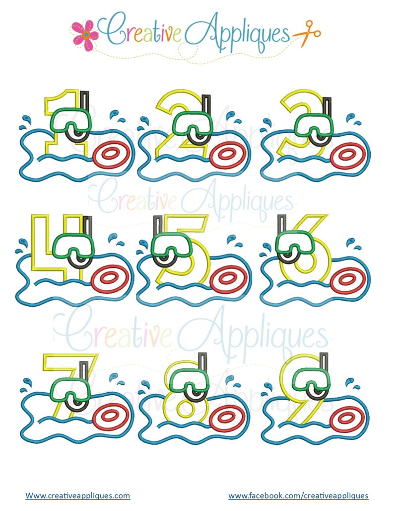 Swim Pool Party Numbers Birthday Set Applique Digital Machine Etsy