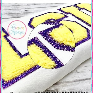 Zigzag Stitch Double Applique Collegiate Alphabet letters A thru Z, numbers Machine Embroidery Applique Design 2&quot; to 8&quot;,  7 Sizes
