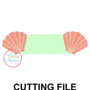Puede incluir: Un archivo de corte digital con dos conchas rosadas a cada lado de un rectángulo verde. El texto "CUTTING FILE" está debajo de la imagen.