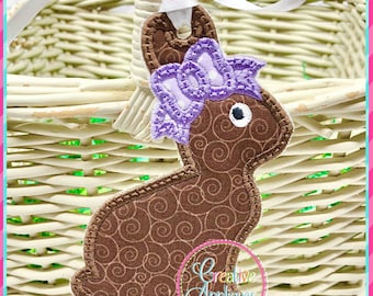 Girl Rabbit Tag In the Hoop Applique Machine Embroidery Design, in the hoop tag applique design, easter bunny tag, bunny tag, basket tag