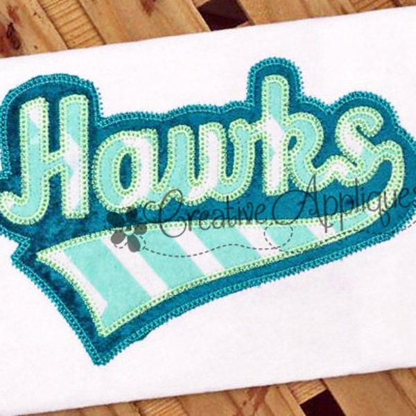 Hawks Digital Machine Embroidery Applique Design 6 sizes, hawks applique, hawks mascot, haws team, hawks word, hawks name, hawks team