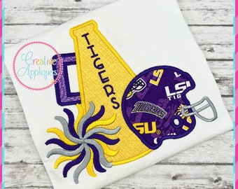 Megaphone Helmet Applique Machine Embroidery Design 4 Sizes, football applique, cheer megaphone applique, megaphone embroidery