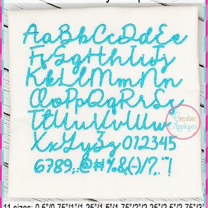 11 GRÖßEN! Harmony Script Embroidery Alphabet Schrift Digital Machine Embroidery, A thru Z, Zahlen, Zeichenzeichen, inklusive BX Format