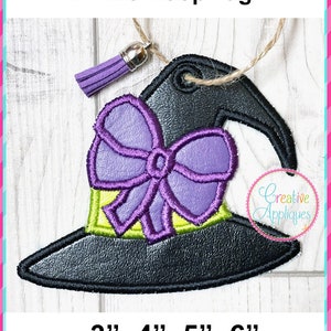 Witch Hat Tag In The Hoop Machine Embroidery Design 4 Sizes, luggage tag, backpack tag, in the hoop machine embroidery tag, halloween