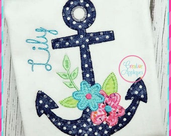 Blanket Stitch Anchor with Flowers Machine Embroidery Applique Digital Design 5 Sizes, anchor applique, anchor embroidery