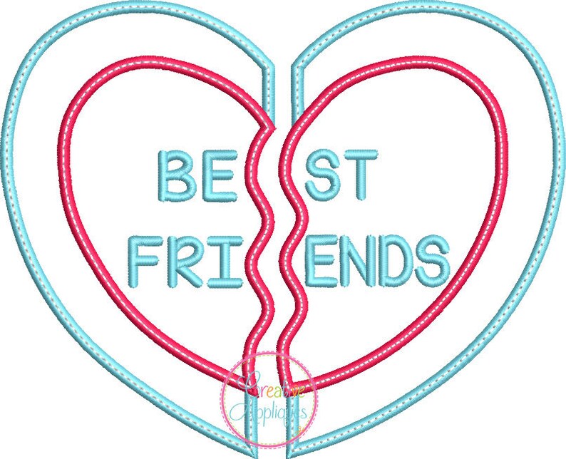 Best Friends BFF Split Heart Digital Machine Embroidery | Etsy