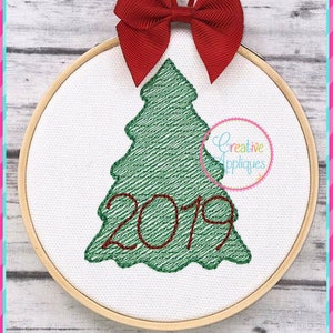 Sketch Stitch Tree Digital Machine Embroidery Design 7 Sizes, tree embroidery, christmas embroidery, sketch stitch embroidery