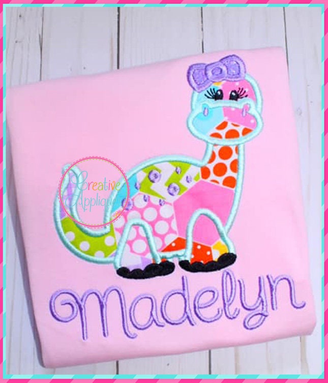 Dinosaur Girl Digital Machine Embroidery Applique Design 5 Sizes ...