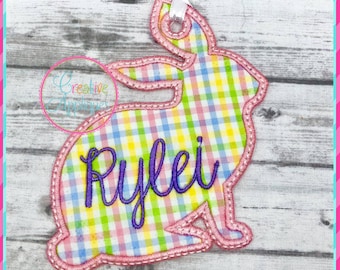 Rabbit Silhouette Tag In the Hoop Applique Machine Embroidery Design, in the hoop tag applique design, easter rabbit tag, bunny tag
