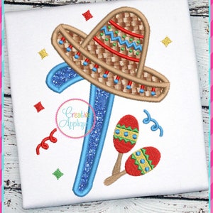 7 7th birthday Sombrero Number Applique Digital Machine Embroidery Design 4 Sizes, Cinco de Mayo applique, sombrero birthday number applique