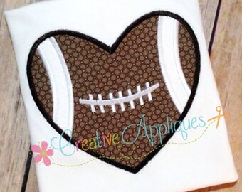 Football Heart Digital Machine Embroidery Applique Design 4 Sizes, football applique, football love applique, football embroidery
