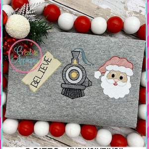 Sketch Stitch Ticket Train Santa Trio Digital Machine Embroidery Design 5 Sizes, train embroidery, christmas embroidery