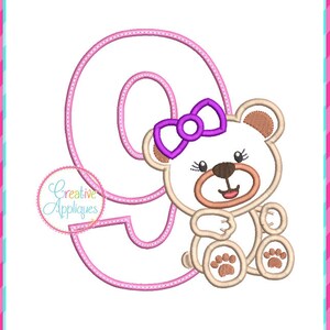 Girl Bear 9 Machine Embroidery Applique Design 4 SIZES, bear applique, teddy bear embroidery, ninth birthday, birthday bear applique