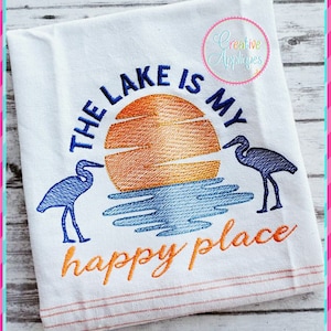 The Lake is my Happy Place Machine Embroidery Design 4 size, lake house cabin embroidery, lake embroidery, vacation, boat embroidery