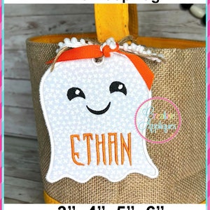 Ghost Tag In The Hoop Tag Machine Embroidery Design 4 Sizes, luggage tag, backpack tag, in the hoop machine embroidery tag, halloween
