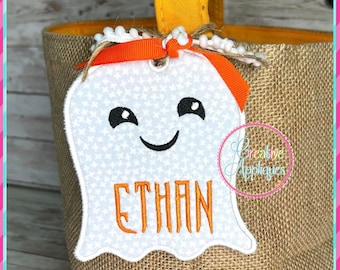 Ghost Tag In The Hoop Tag Machine Embroidery Design 4 Sizes, luggage tag, backpack tag, in the hoop machine embroidery tag, halloween