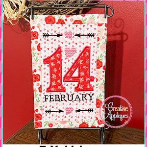 7X11 14 February Mini Quilted Hanging In the Hoop Embroidery Machine Design, quilted hanging, mini quilt, in the hoop quilt, valentines