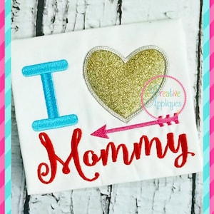 Ich liebe Herzen Mama Applikation digitale Maschine Stickerei Design 5 Größen, Valentinstag-Applikation