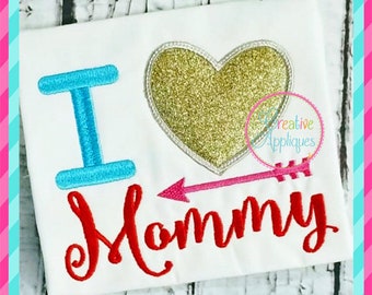 I Love Heart Mommy Applique Digital Machine Embroidery Design 5 sizes, valentine applique