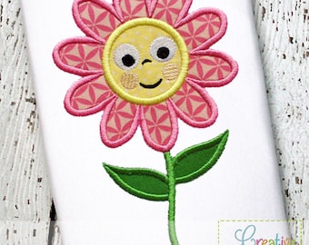 Happy Smiling Flower Digital Machine Embroidery Applique Design 4 Sizes