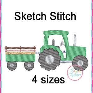 Sketch Stitch Tractor Embroidery design, Digital Machine Embroidery Design 6 Sizes, tractor design, tractor embroidery pattern