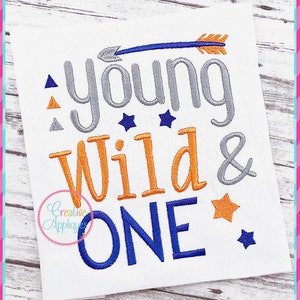 Young Wild & One Birthday Digital Machine Embroidery Design 4 Size, birthday embroidery, first birthday, 1