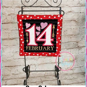 14 February Mini Quilted Hanging 8x8 In the Hoop Machine Embroidery Design, quilted hanging, mini quilt, in the hoop quilt Valentine
