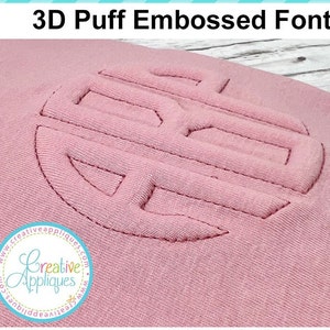 EMBOSSED Circle Monogram 3D Puff Foam Embroidery Font Machine Embroidery design, puff foam embroidery font, 5 sizes
