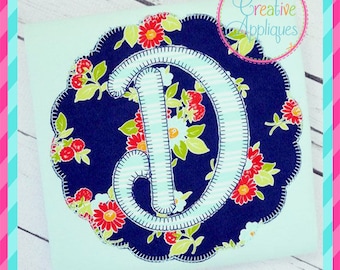 Blanket Stitch Scallop Circle Applique Alphabet letters A thru Z Digital Machine Embroidery Design 4 Sizes, vintage stitch