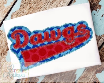 Dawgs digitale macchina ricamo Applique Design 6 dimensioni, dawgs applique, dawgs mascotte, dawgs calcio, dawgs nome, parola dawgs, squadra dawgs