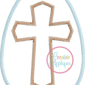 Zigzag Stitch Cross Easter Egg Digital Machine Embroidery Applique Design 4 Sizes, cross applique, easter egg applique, easter applique