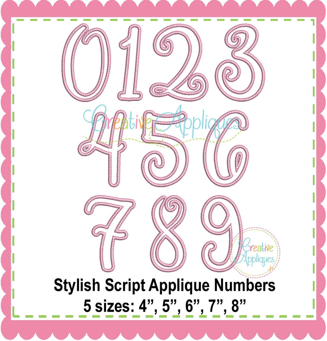 Stylish Script Numbers Birthday Set Applique Digital Machine Embroidery ...